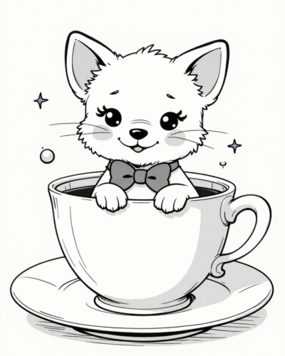 Kawaii Dog with Bowtie Coloring Page
