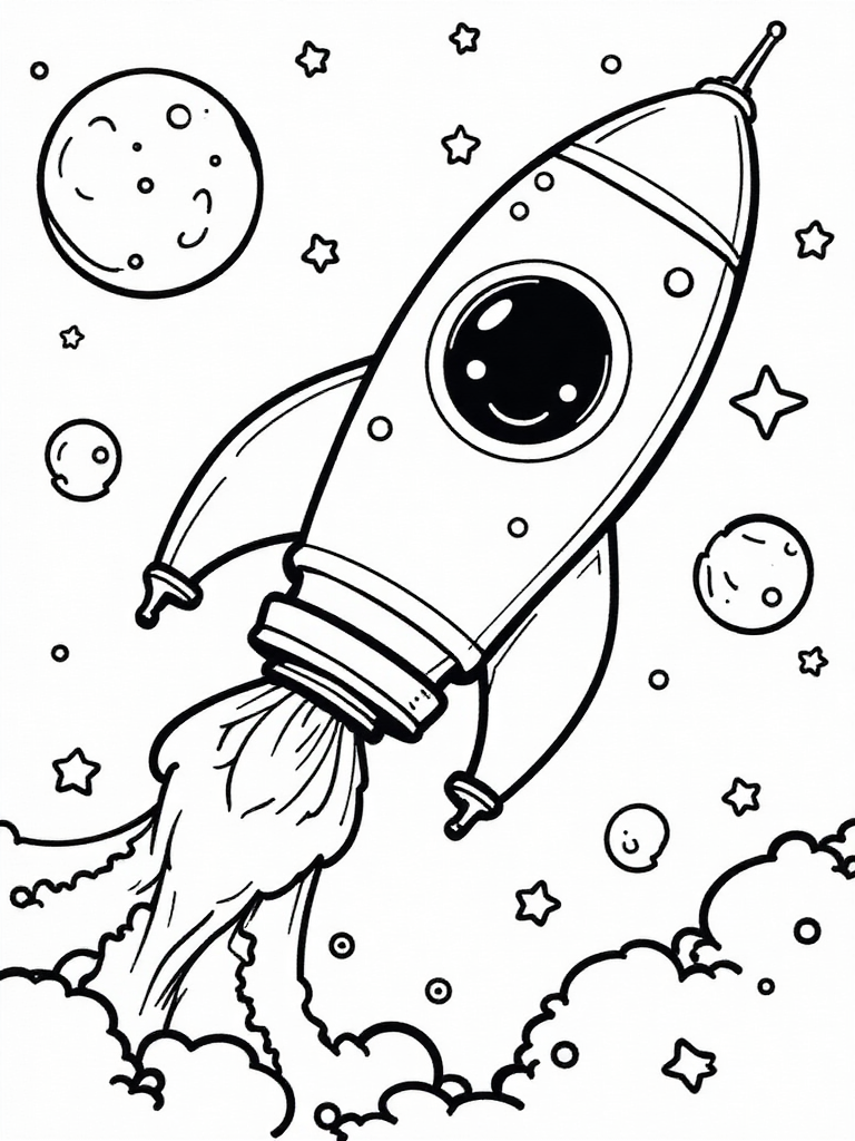 Kawaii Space Adventure Coloring Page