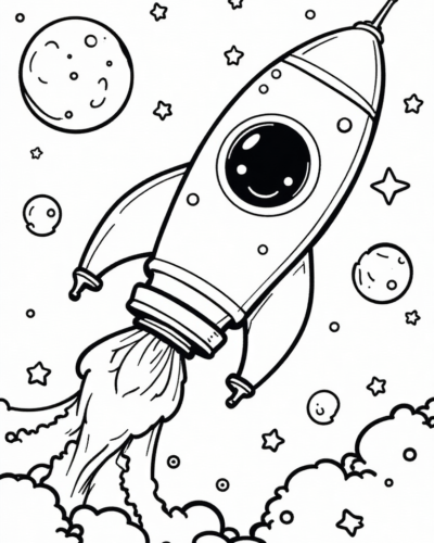 Kawaii Space Theme Coloring Page