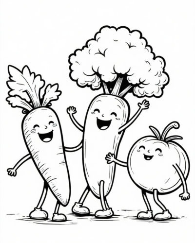 Kawaii Vegetable Friends Coloring Page
