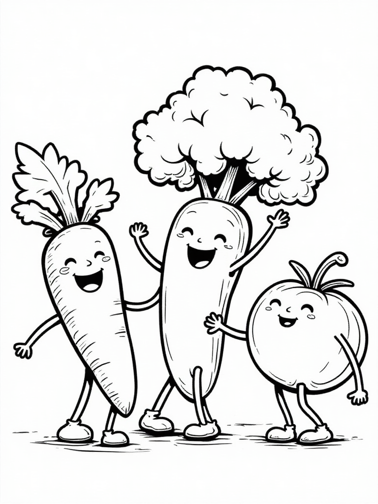 Kawaii Vegetable Friends Coloring Page